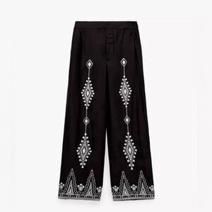 NWT Zara‎ Embroidered High Waisted Silky Satin Wide Leg Pants 6895/272/800/ XS